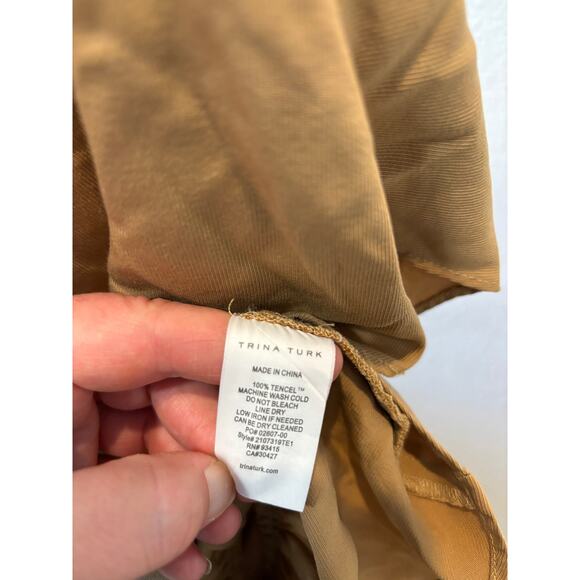 Out of Office by Trina Turk Dress Womens Size M Medium Brown Tencel Ruffles - Picture 4 of 4